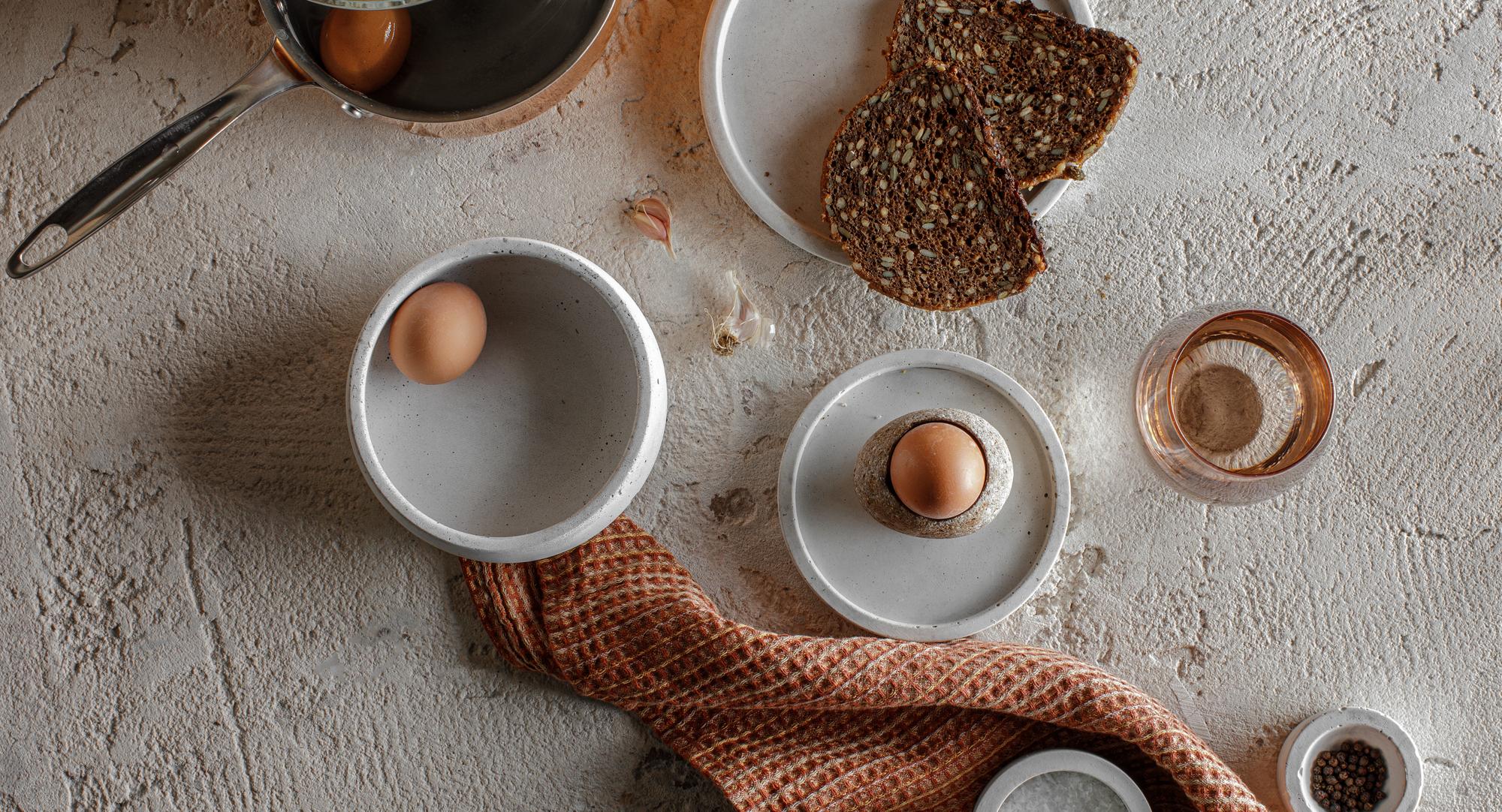Artisan kitchen workspace with bowls and utensils